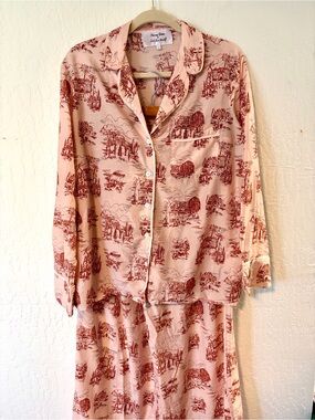 Thierry Colson Copper Rose Albertine Toile Two-Piece Pajama Set Silk